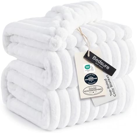 Bedsure Soft Queen Size Blanket for Bed Bright White 90"x90" by BEDSURE