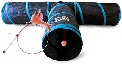Premium 3 Way Cat Tunnel. Extra Large 12 Inch Diameter and Extra Long. A Big Collapsible Play Toy. Wide Pet Tunnel Tube for Other Pets Too!