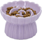 Ceramic Cat Slow Feeder, Raised Slow Feeder Cat Bowl, Anti Vomiting and Whisker Friendly Kitty Dish, Elevated Puppy Kitten Food Bowl for Dry and Wet Food (Purple)
