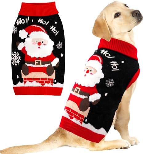 Dog Christmas Sweater for Small Medium Dogs Adorable Festival Pattern Santa Pet Costumes Turtleneck Knitted Puppy Clothes Soft Warm Cold Weather Dog Christmas Outfit Party by BAOBICUTE