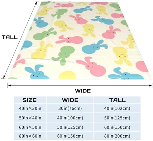 Colorful Easter Rabbit Throw Blanket, Pink Blue Green Yellow Bunny Blanket, Warm Soft Fleece Blanket, Spring Lightweight Flannel Blankets for Couch Sofa Bed Living Room 50"x40" - Image 7