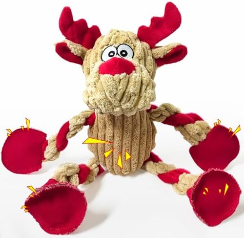 Christmas Dog Toys Tough Chew Toys for Large Dogs, Stuffed Reindeer Dog Toy with 5 Squeakers & Crinkle Paper, Squeaky Interactive Plush Toy to Keep Them Busy, Dog Gifts for Small Medium Large Dogs by Unknown