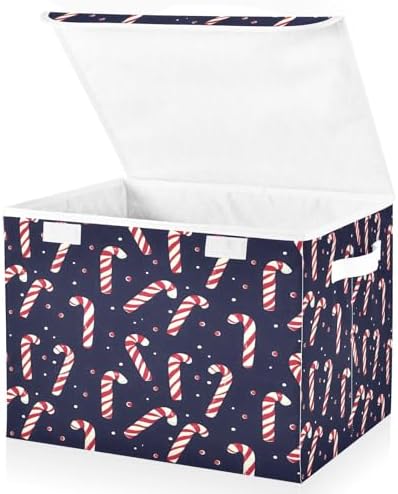 Bolaz Storage Bins with Lids and Handles,Christmas Candy Cane Pattern Storage Box Basket with Cover Collapsible Organizer Containers for Home Closet, Shelves by Unknown