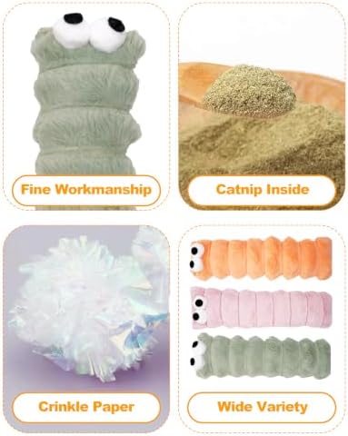 PET SHOW 3 Pack Cat Toys Pillows for Indoor Cats Kittens Soft Kicker Toy with Catnip Inside Crinkle Sounds Pet Interactive Caterpillar Plush Kitty Sticks for Play & Exercise - Image 3