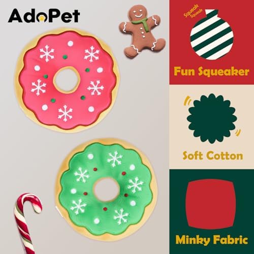 Christmas Squeaky Dog Toy Collection – Holiday Plush Chew Toys for Small & Medium Dogs (Christmas Donut Pack (2 PCS) - Image 3