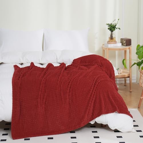 Puncuntex Fleece Throw Blanket Red 60"×80" with Square Grid Design - Image 4