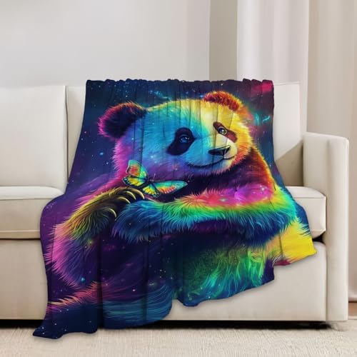 Panda Blanket Colorful Panda Butterfly Animal Lover Throw Blankets Gifts for Girls Boys Kids Soft Cozy Fleece Plush for Couch Sofa Bed 80"x60" - Image 3