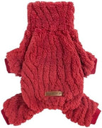 Fitwarm Turtleneck Fleece Dog Sweater Pajamas, Warm Winter Dog Clothes for Small Dogs Boy Girl, Fuzzy Pet Onesie with Feet, Red, Medium by Fitwarm