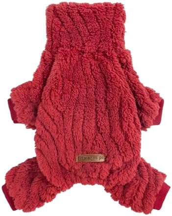 Fitwarm Turtleneck Fleece Dog Sweater Pajamas, Warm Winter Dog Clothes for Small Dogs Boy Girl, Fuzzy Pet Onesie with Feet, Red, XXL by Fitwarm
