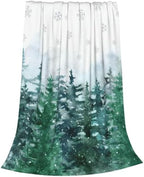 Xmas Blanket Watercolor Pine Tree Forest, Christmas Soft Cozy Flannel Blanket, Winter Snowflake Snowy Lightweight Throw Blanket for Home Party Bed Sofa Couch, 50" x 60" by Qilerongrong
