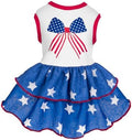 Fitwarm Patriotic Bowknot Tiered Ruffle Dog Dress, 4th of July Clothes for Small Dogs Girl, Pet Outfit, Royal Blue, Red, White, XS by Fitwarm