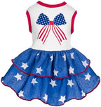 Fitwarm Patriotic Bowknot Tiered Ruffle Dog Dress, 4th of July Clothes for Small Dogs Girl, Pet Outfit, Royal Blue, Red, White, XS by Fitwarm