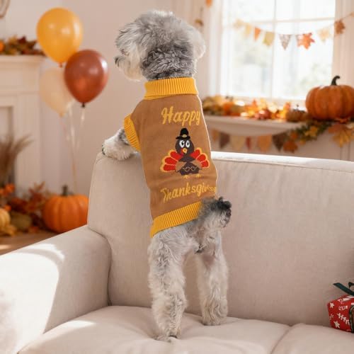 Thanksgiving Dog Sweater for Small Medium Dogs Adorable Festival Pattern Turkey Pet Costumes Turtleneck Knitted Puppy Clothes Soft Warm Cold Weather Dog Thanksgiving Outfit Party - Image 4