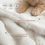 COZY KISS Faux Fur Throw Blanket, Dog Blanket for Couch, 50"x60", Cream - Image 3