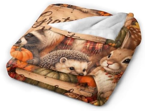 Thanksgiving Fall Blanket Animals Pumpkin Throw Stuff Gifts 80"x60" - Image 4
