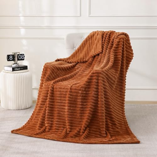 Burnt Orange Fleece Throw Blanket 90”×90” for Couch Sofa Livingroom - Image 2