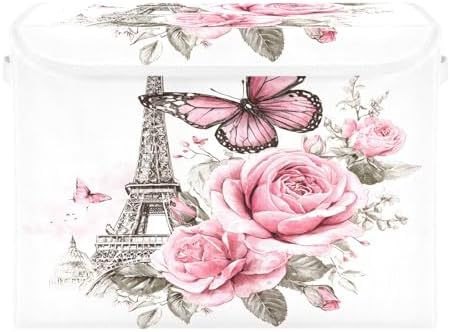 Bolaz Bow Flower Eiffel Tower Storage Bins with Lids and Handles, Foldable Storage Box Storage Basket with Cover Collapsible Organizer Containers for Home Closet, Shelves - Image 2