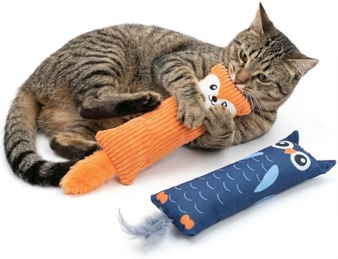 Fashion's Talk Catnip Toys for Indoor Cats, 2-Pack Large Plush Fox & Owl Kicker Toys, Cat Chew Toys with Crinkle Sound Organic Catnip – Hunting Instincts Exercise (2) by Fashion%27s+Talk