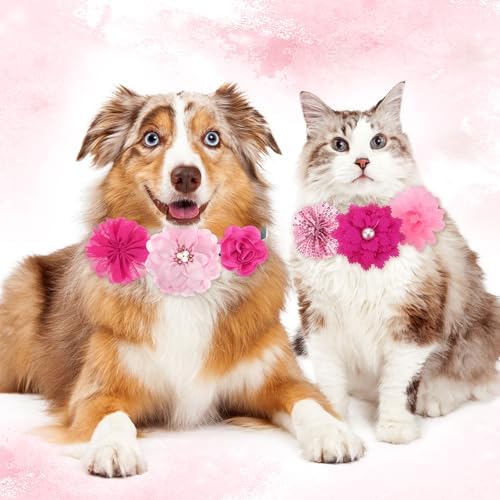 Hoteam 50 Pcs Dog Collar Flowers Bows Accessories, Pink, Rose Red - Image 6