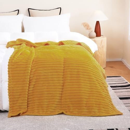 Mustard Yellow Fleece Throw Blanket 50”×60” for Couch Sofa Livingroom - Image 4