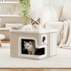 Cat Houses for Indoor Cats, Covered Cat Cave Bed with Scratch Pad and Fluffy Ball, Foldable Cat Hideaway Condo for Large Cats, Modern Kitten Bed,16.5x16.5x13 inches (Khaki‌, L) - Image 5