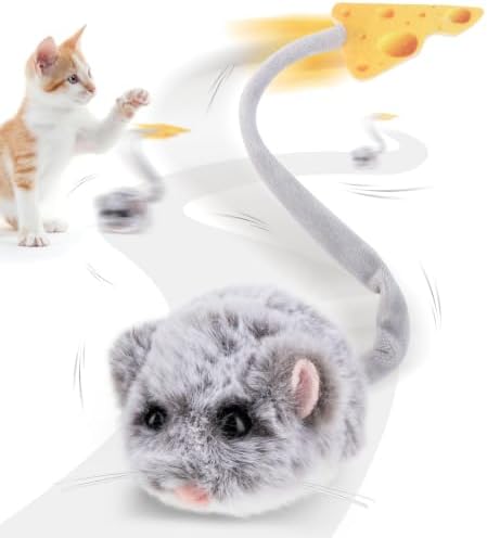 Migipaws Interactive MigiMouse Cat Toy 360° Rolling & Spin with Wiggling Tail for Indoor Cats Smart Motion Sensor, Realistic Squeak, Rechargeable Plush Kitten Toy(Grey Long) by MigipawsCreateMoreEnjoymenttoPetsandFamily