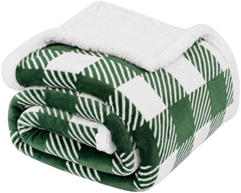 Touchat Sherpa Plaid Twin Blanket 60" X 70", Fuzzy Fluffy Soft Cozy Throw Blanket, Twin Size Plush Fleece Flannel Plush Microfiber Blanket for Couch Bed Sofa (GreenWhite) by TOUCHAT