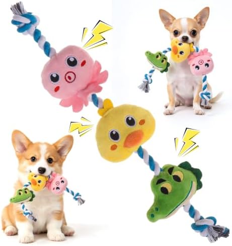EXPAWLORER Dog Squeaky Toys - Interactive Tug of War Plush Animal Rope Toy by EXPAWLORER
