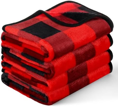 Tatuo 4 Pcs Fleece Dog Blanket for Puppy Cat, Red, 24 x 16 in, Plaid by Tatuo