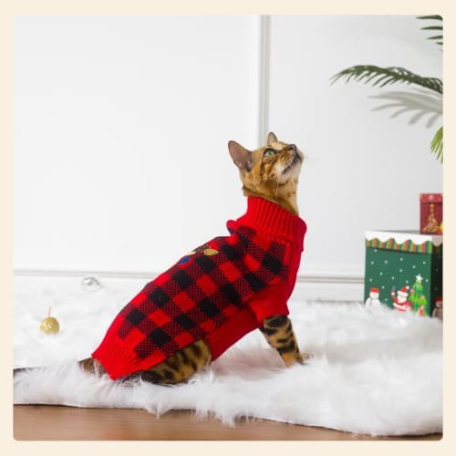 PUMYPOREITY Holiday Plaid Cat Sweaters for Cats Only, Cozy Knit Wear - Image 4