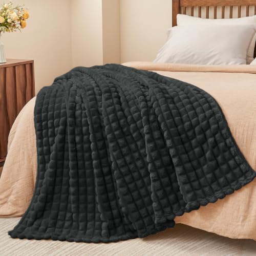 BEDELITE Checked Charcoal Grey Fleece King Size Blanket for Bed, 108"x90" - Image 7