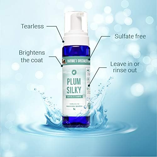 Nature's Specialties Plum Silky Waterless Dog Shampoo for Pets, Natural Choice for Professional Groomers, Leave in or Rinse Out, Made in USA, 7.5 oz