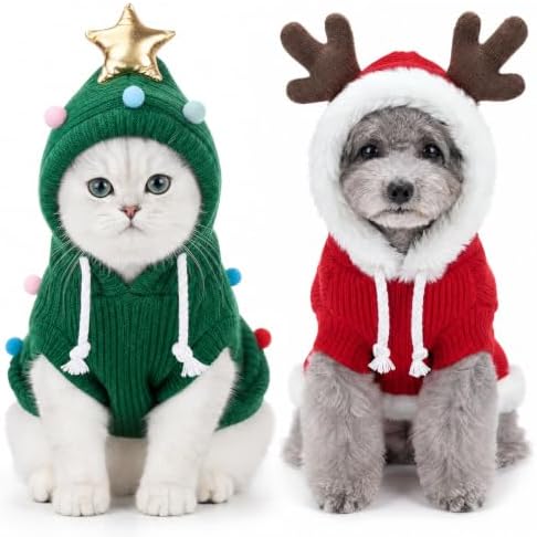 Huhumy 2 Pcs Dog Christmas Sweater with Hat, Knitted Pet Clothes, S by Huhumy