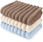 LINENLUX 1 Pack 3 Fleece Dog Blanket Soft Warm Cat Brown/White/Blue Large by LINENLUX