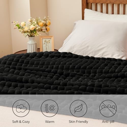 BEDELITE Black Checked Fleece Throw Blankets Queen Size for Bed, 90x90 Inch - Image 3