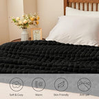 BEDELITE Black Checked Fleece Throw Blankets Queen Size for Bed, 90x90 Inch - Image 3