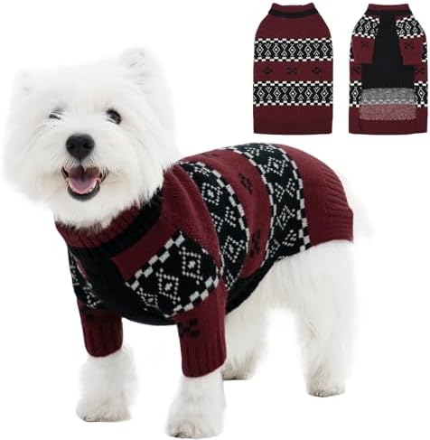 ROZKITCH Dog Sweaters for Small Medium Dogs Boy Girl, Christmas Sweater Holiday Outfit, Classic Fair Isle Pattern Knit Pullover, Warm Winter Clothes for Cats Small Dogs DarkRed M by ROZKITCH
