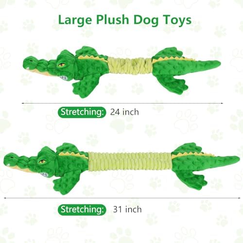 Letsmeet Large Squeaky Alligator Dog Toys, Interactive Puppy Toys with Crinkle Paper, Pull Tug of War Dog Toy, Plush Dog Chew Toys for Small, Medium, Large Breed - Image 3