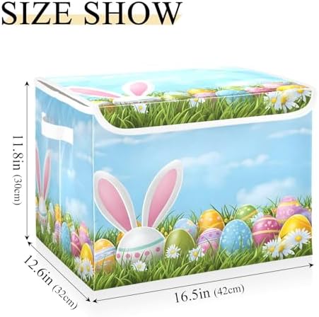 Bolaz Easter Bunny Ear Egg Storage Bins with Lids and Handles, Storage Box Basket with Cover Collapsible Organizer Containers for Home Closet, Shelves - Image 3