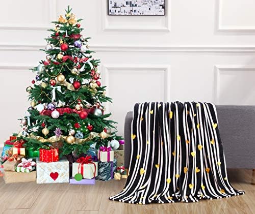 Elegant Comfort Luxury Velvet Super Soft Christmas Prints Fleece Blanket-Holiday Theme Home Décor Fuzzy Warm and Cozy Throws for Winter Bedding, Couch and Gift, 50 x 60 inch, Golden Hearts - Image 2