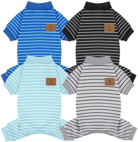 XPUDAC 4 Pack Dog Pajamas Striped Dog Clothes for Small Medium Dogs Girl Boy Comfy Puppy Outfit Doggy Jammies Onesie Pet Costume, Blue, Grey, Green, 2XL by XPUDAC