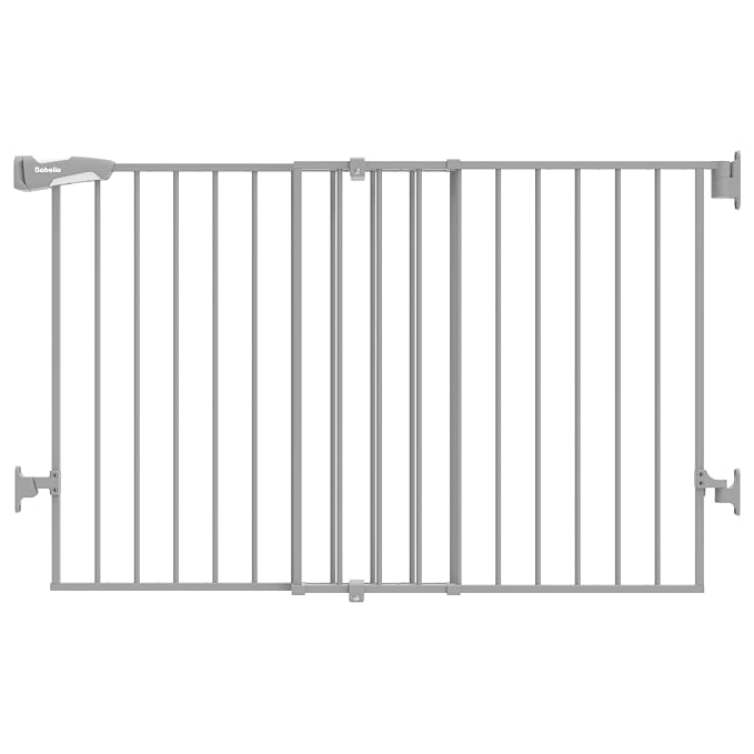Babelio 31.5-55" Extra Wide No Bottom Bar Baby Gate, 28" H, Grey | Easy Install| One-handed Opening| Auto-close| Drill Needed Indoor Safety Dog/Pet Gate for Stairs, Hallways & Doorways