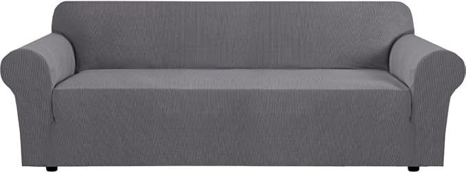 H.VERSAILTEX Stretch Sofa Covers for 3 Cushion Couch Covers Sofa Slipcovers for Living Room Feature Thick Checked Jacquard Fabric with Elastic Bottom, Sofa X-Large - Grey