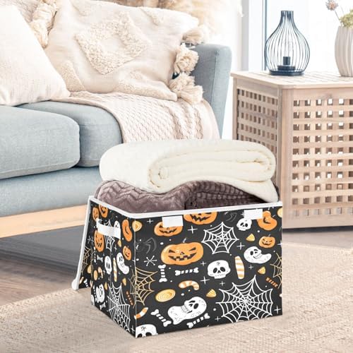 Bolaz Storage Bins with Lids and Handles,Halloween Seamless Pumpkins Spider Web Storage Box Basket with Cover Collapsible Organizer Containers for Home Closet, Shelves - Image 5