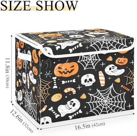Bolaz Storage Bins with Lids and Handles,Halloween Seamless Pumpkins Spider Web Storage Box Basket with Cover Collapsible Organizer Containers for Home Closet, Shelves - Image 3