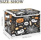 Bolaz Storage Bins with Lids and Handles,Halloween Seamless Pumpkins Spider Web Storage Box Basket with Cover Collapsible Organizer Containers for Home Closet, Shelves - Image 3