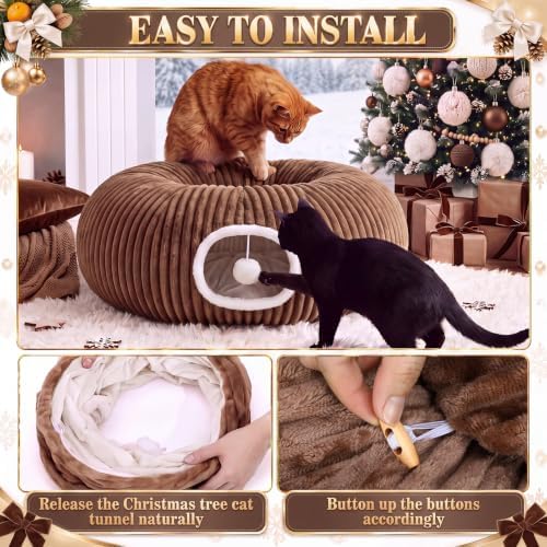 Christmas Tree Cat Tunnel 36 in Donut Bed, Brown, Flannel, Corduroy - Image 4