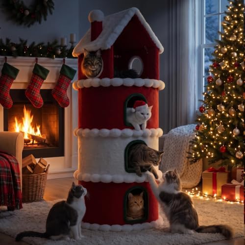 LUCKLIFE 60" Christmas Cat Tree,Multi-Level Condo Tower - Image 2