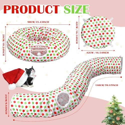 Soulchen Cat Tunnel Christmas Tree Skirt 3ft x 3ft Red and Green Cat Bed - Image 3