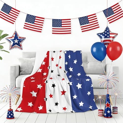 Independence Day Stars Throw Blanket, 4th of July Patriotic Red Blue Decorative Soft Cozy Blanket, Small Lightweight Warm Flannel Blanket for Sofa Chair Bed Couch 30" x 40" - Image 4